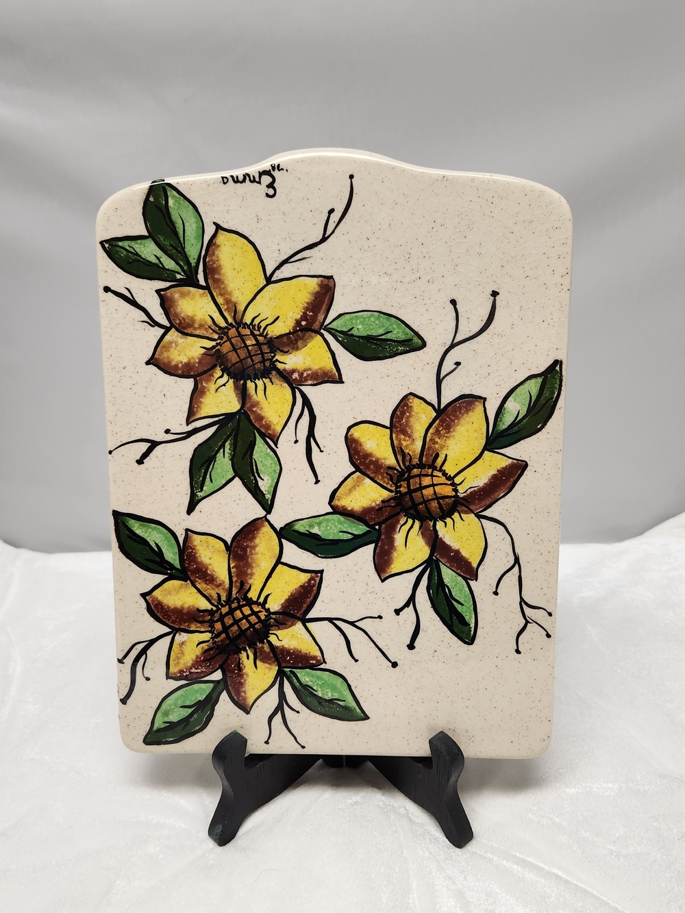 Hand-Painted Yellow Floral Ceramic Panel Artwork